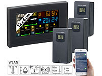 infactory WLAN-Funk-Wetterstation mit 3 Außensensoren, Farbdisplay, Uhr und App; Wetterstationen mit Farb-Display, Funkuhr und Außensensor Wetterstationen mit Farb-Display, Funkuhr und Außensensor Wetterstationen mit Farb-Display, Funkuhr und Außensensor Wetterstationen mit Farb-Display, Funkuhr und Außensensor