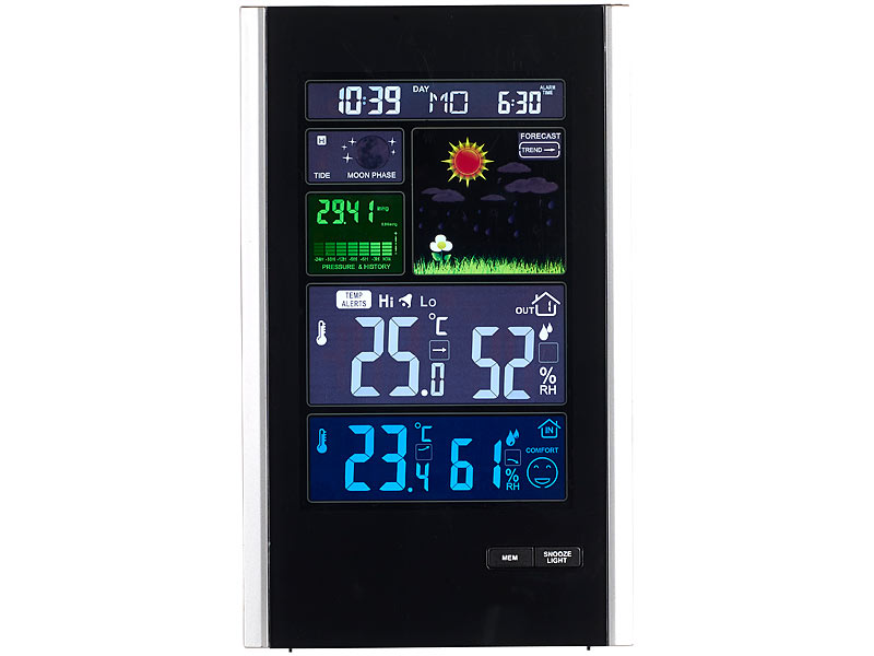 ; Funk-Wetterstationen mit Außensensor, WLAN und App, Wetterstationen mit Farb-Display, Funkuhr und Außensensor 