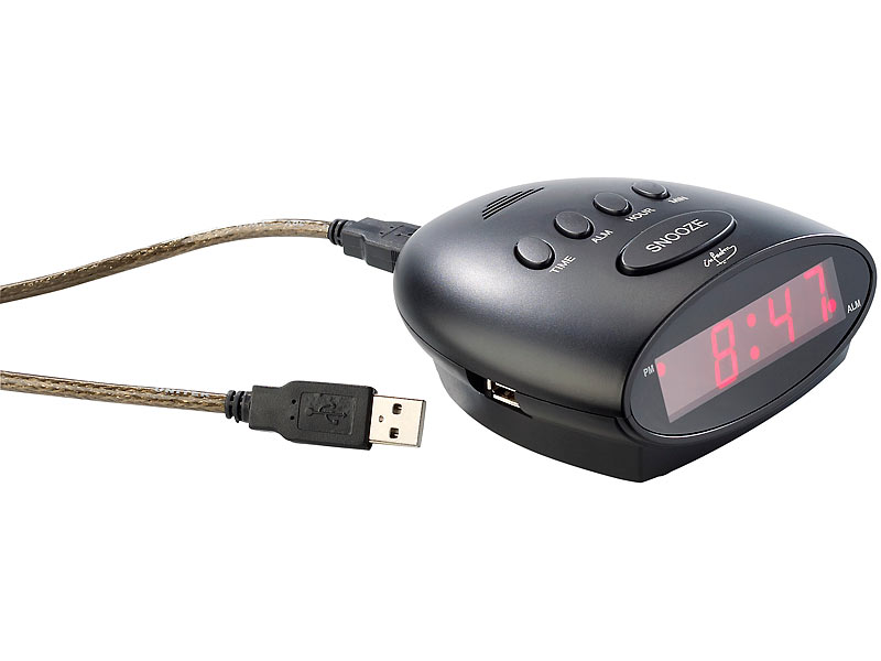 ; Funk-Wecker mit 2 Weckzeiten, USB-Ladestation und Thermometer Funk-Wecker mit 2 Weckzeiten, USB-Ladestation und Thermometer 