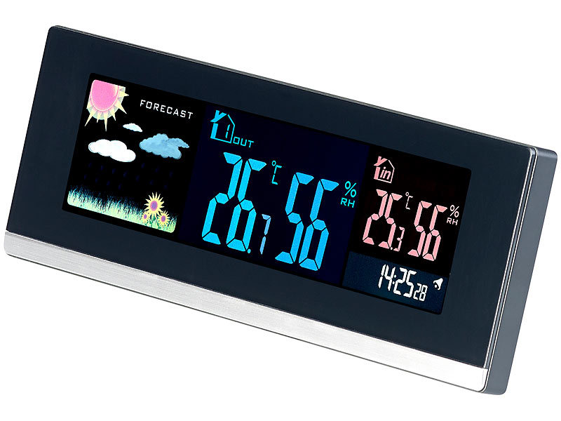 ; Funk-Wetterstationen mit Außensensor, WLAN und App, Wetterstationen mit Farb-Display, Funkuhr und Außensensor 