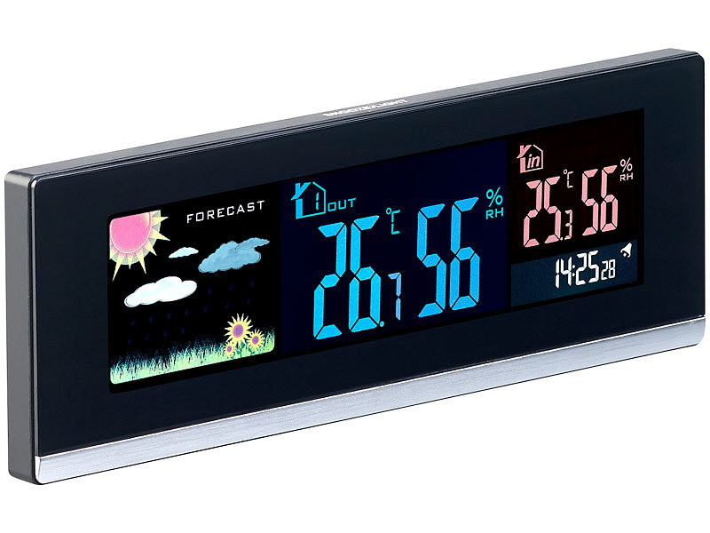 ; Funk-Wetterstationen mit Außensensor, WLAN und App, Wetterstationen mit Farb-Display, Funkuhr und Außensensor 
