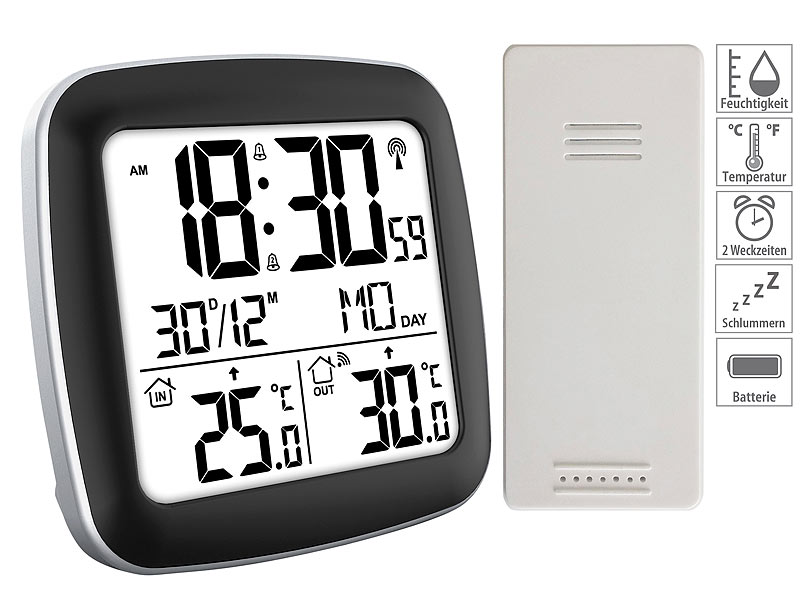 ; Wetterstationen mit Farb-Display, Funkuhr und Außensensor Wetterstationen mit Farb-Display, Funkuhr und Außensensor Wetterstationen mit Farb-Display, Funkuhr und Außensensor Wetterstationen mit Farb-Display, Funkuhr und Außensensor 