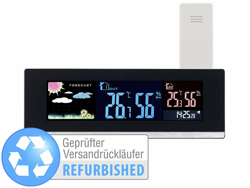 ; Funk-Wetterstationen mit Außensensor, WLAN und App, Wetterstationen mit Farb-Display, Funkuhr und Außensensor 