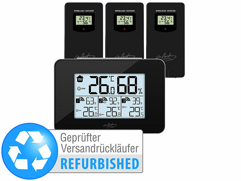 ; Funk-Wetterstationen mit Außensensor, WLAN und App, Wetterstationen mit Farb-Display, Funkuhr und Außensensor 