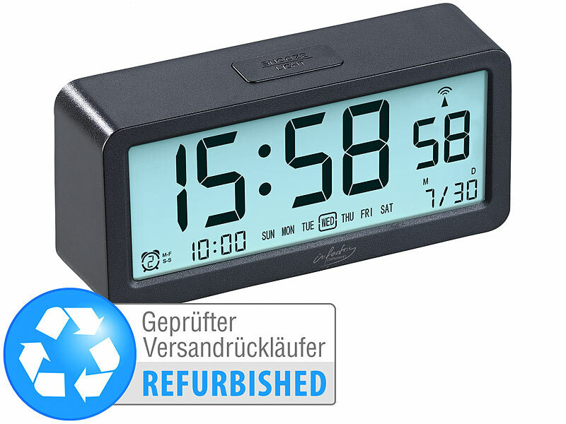 ; Funk-Wecker mit 2 Weckzeiten, USB-Ladestation und Thermometer 
