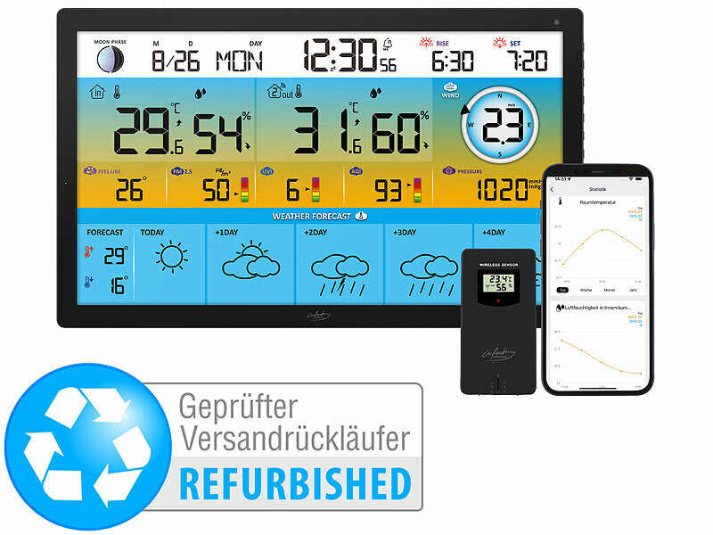 ; Wetterstationen mit Farb-Display, Funkuhr und Außensensor Wetterstationen mit Farb-Display, Funkuhr und Außensensor Wetterstationen mit Farb-Display, Funkuhr und Außensensor 
