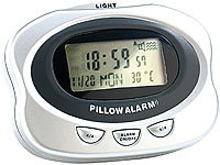 infactory Wecker mit Vibrations-Alarm und LCD-Display; Funk-Wecker mit 2 Weckzeiten, USB-Ladestation und Thermometer 