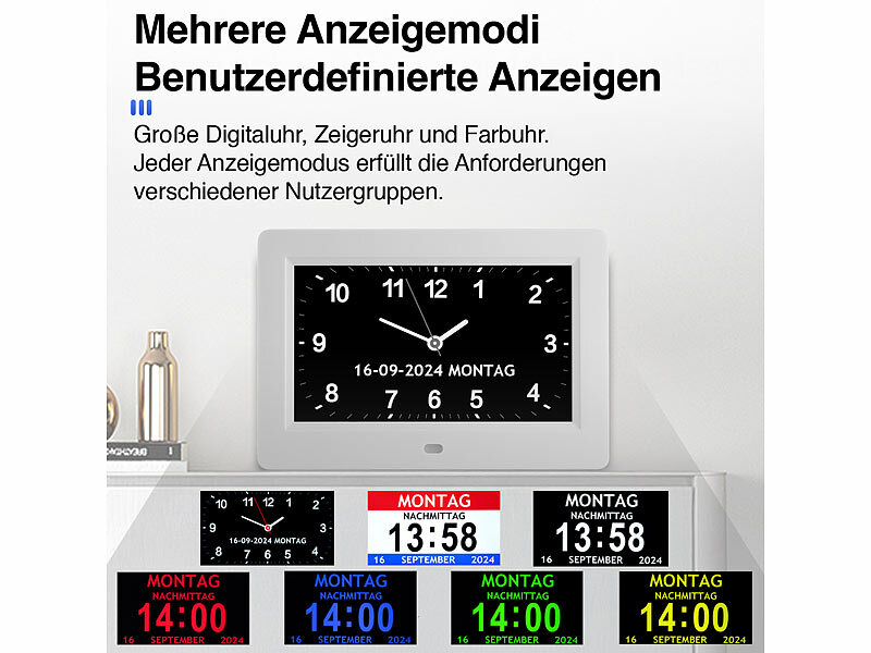 ; Funk-Wanduhren mit Doppel-Wecker, Temperatur-Anzeige und Außensensor Funk-Wanduhren mit Doppel-Wecker, Temperatur-Anzeige und Außensensor Funk-Wanduhren mit Doppel-Wecker, Temperatur-Anzeige und Außensensor 