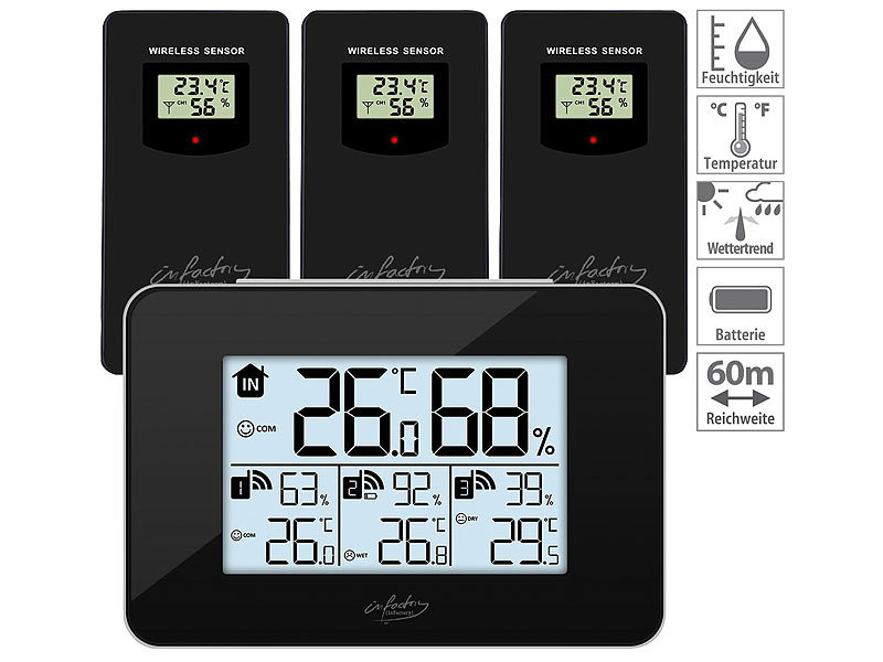 ; Funk-Wetterstationen mit Außensensor, WLAN und App, Wetterstationen mit Farb-Display, Funkuhr und Außensensor Funk-Wetterstationen mit Außensensor, WLAN und App, Wetterstationen mit Farb-Display, Funkuhr und Außensensor Funk-Wetterstationen mit Außensensor, WLAN und App, Wetterstationen mit Farb-Display, Funkuhr und Außensensor Funk-Wetterstationen mit Außensensor, WLAN und App, Wetterstationen mit Farb-Display, Funkuhr und Außensensor 
