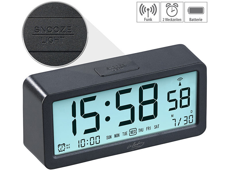 ; Funk-Wecker mit 2 Weckzeiten, USB-Ladestation und Thermometer Funk-Wecker mit 2 Weckzeiten, USB-Ladestation und Thermometer Funk-Wecker mit 2 Weckzeiten, USB-Ladestation und Thermometer Funk-Wecker mit 2 Weckzeiten, USB-Ladestation und Thermometer 