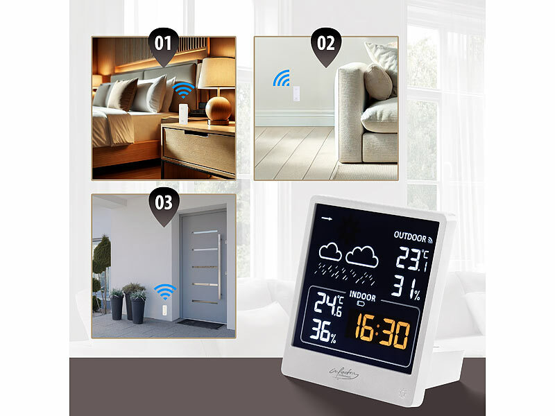 ; Funk-Wetterstationen mit Außensensor, WLAN und App, Wetterstationen mit Farb-Display, Funkuhr und Außensensor Funk-Wetterstationen mit Außensensor, WLAN und App, Wetterstationen mit Farb-Display, Funkuhr und Außensensor Funk-Wetterstationen mit Außensensor, WLAN und App, Wetterstationen mit Farb-Display, Funkuhr und Außensensor 