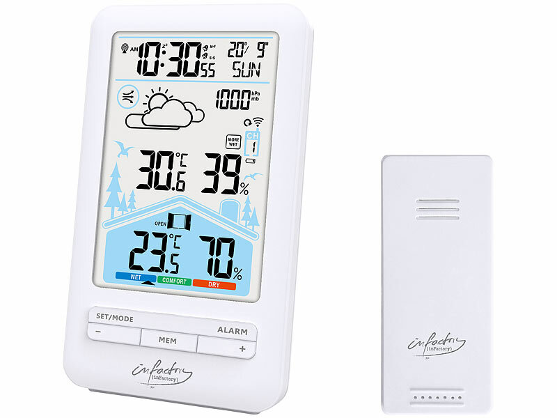 ; Funk-Wetterstationen mit Außensensor, WLAN und App, Wetterstationen mit Farb-Display, Funkuhr und Außensensor Funk-Wetterstationen mit Außensensor, WLAN und App, Wetterstationen mit Farb-Display, Funkuhr und Außensensor Funk-Wetterstationen mit Außensensor, WLAN und App, Wetterstationen mit Farb-Display, Funkuhr und Außensensor 