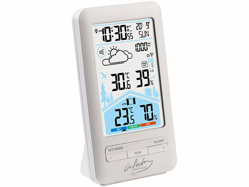 ; Funk-Wetterstationen mit Außensensor, WLAN und App, Wetterstationen mit Farb-Display, Funkuhr und Außensensor Funk-Wetterstationen mit Außensensor, WLAN und App, Wetterstationen mit Farb-Display, Funkuhr und Außensensor Funk-Wetterstationen mit Außensensor, WLAN und App, Wetterstationen mit Farb-Display, Funkuhr und Außensensor 