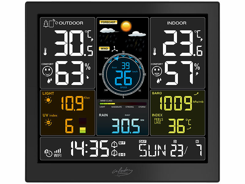 ; Wetterstationen mit Farb-Display, Funkuhr und Außensensor, Funk-Wetterstationen mit Außensensor, WLAN und App Wetterstationen mit Farb-Display, Funkuhr und Außensensor, Funk-Wetterstationen mit Außensensor, WLAN und App Wetterstationen mit Farb-Display, Funkuhr und Außensensor, Funk-Wetterstationen mit Außensensor, WLAN und App 